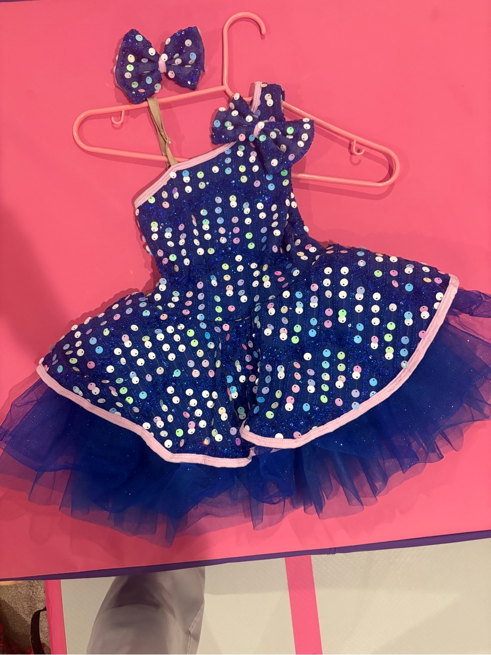 Kids Navy Sequin Tutu Costume with Pink Trim
